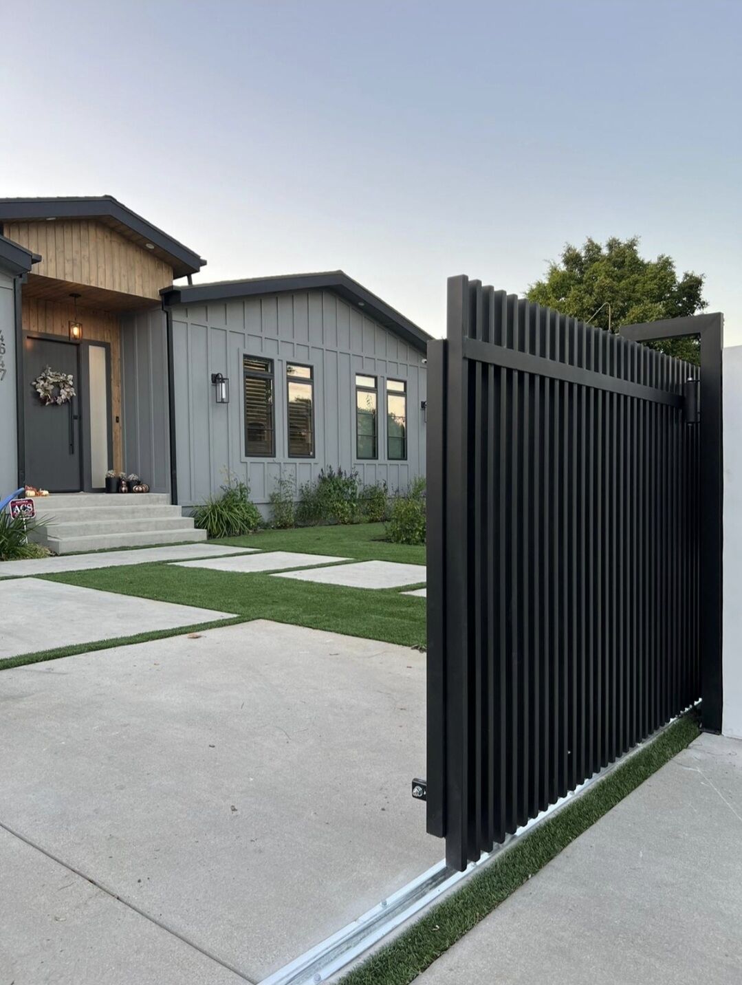 SGD Service Areas Review v2 8 Sherman Oaks. Driveway sliding gate, columns, smooth stucco, intercom system, pedestrian gate, All-O-Matic SL90 DC gate motor.